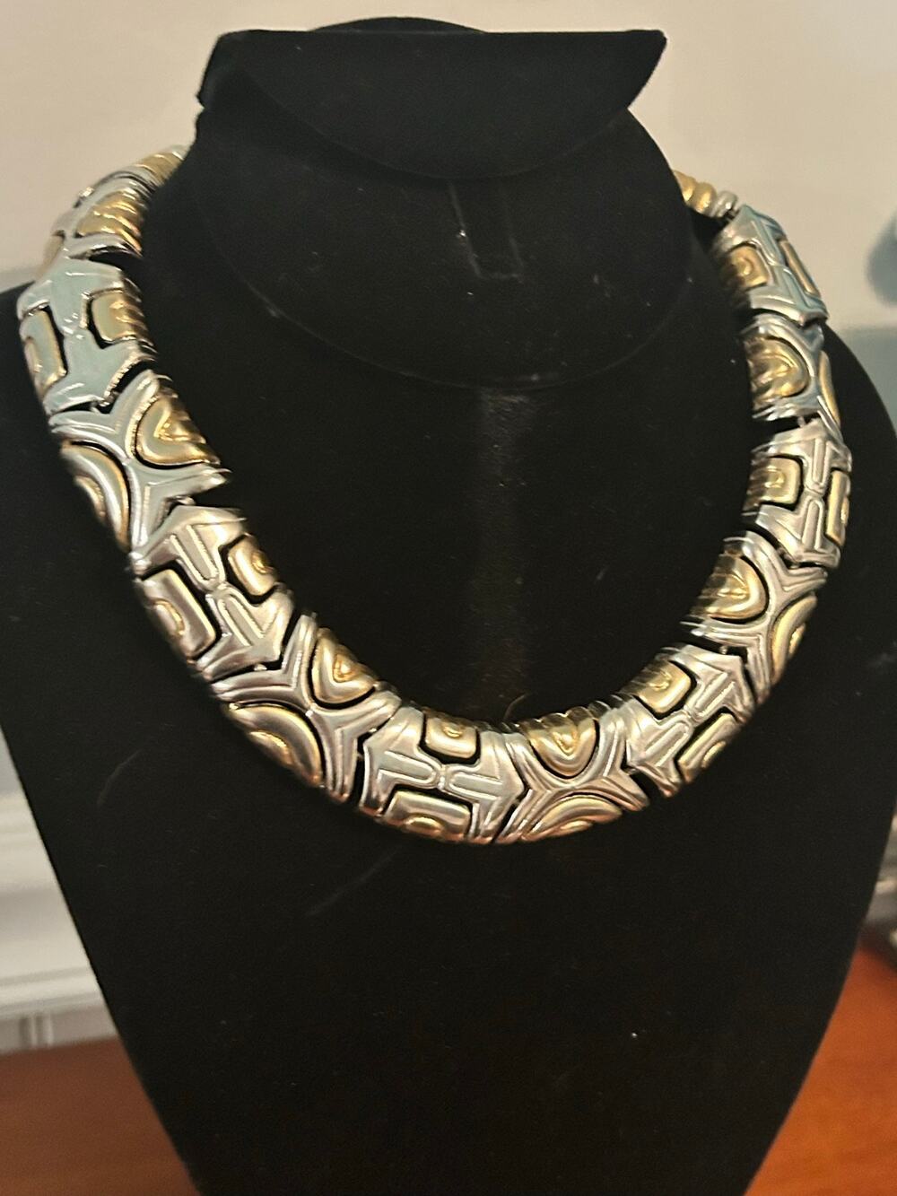 Vintage Style Modular Link Collar Necklace Silver Gold Tone Parentesi Style